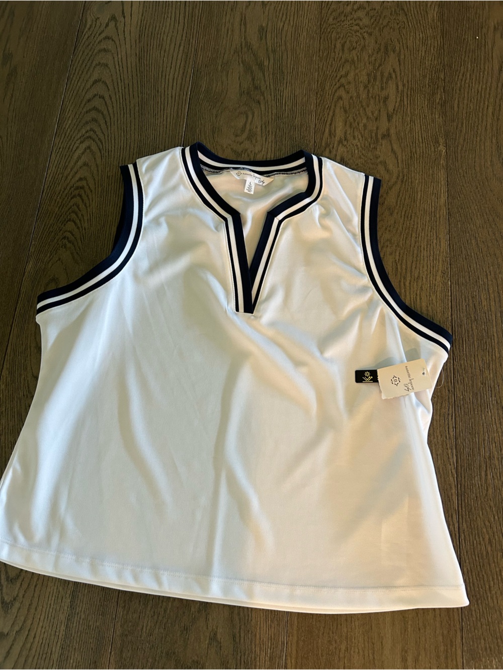 Nanette Lepore Play White Golf  Tank with Navy Stripe Trim L